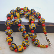 Vintage African Style Chevron Glass Bead Necklace, 22 Inch