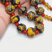 Vintage African Style Chevron Glass Bead Necklace, 22 Inch