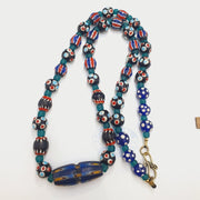 Vintage chevron venetian style skunk polka dot glass beads necklace oc-1
