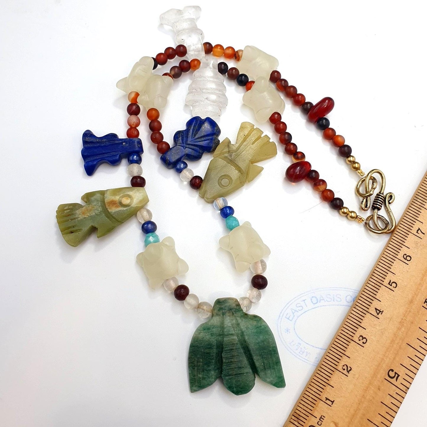 Rare vintage amazonite, lapis lazuli, jade stone amulets pendants necklace