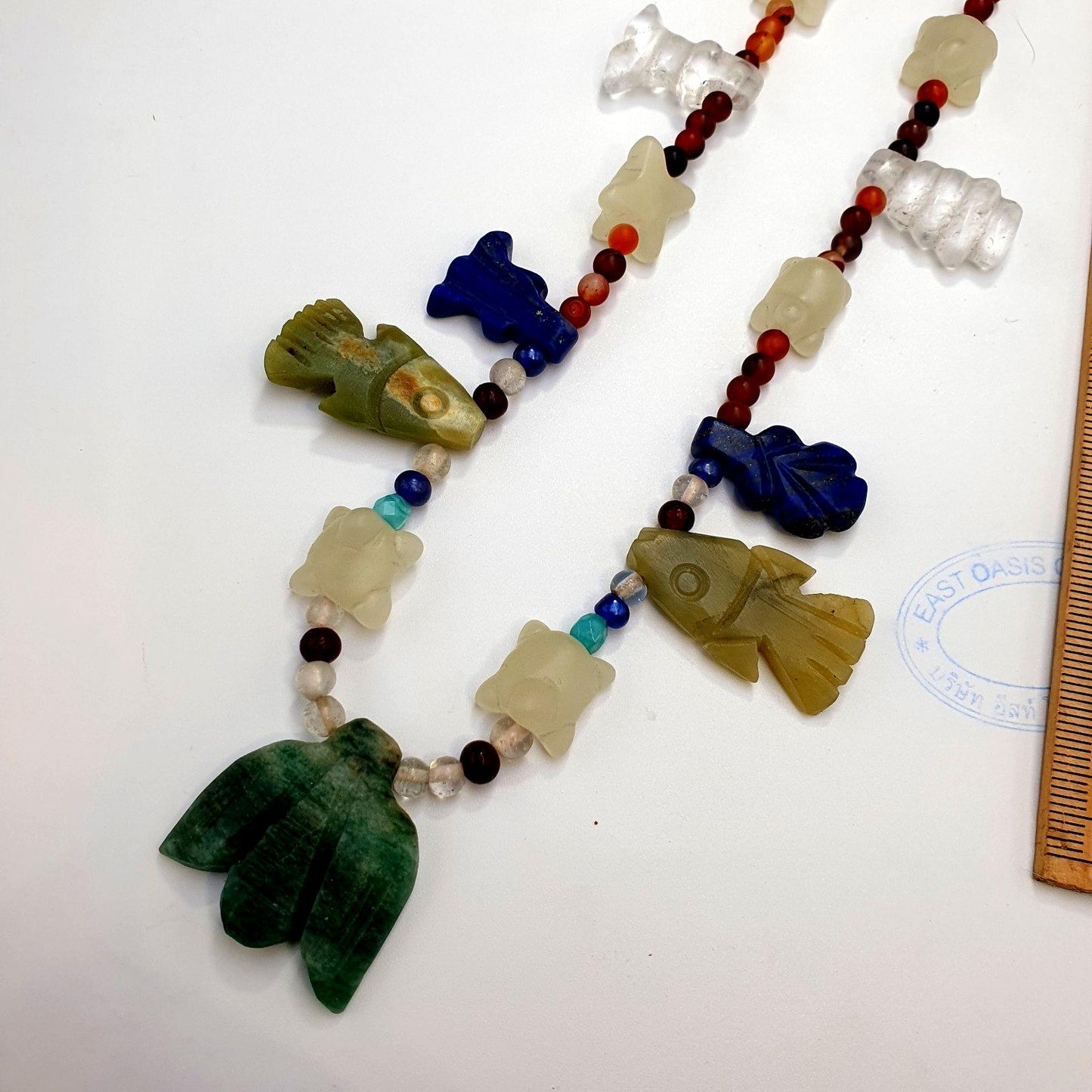 Rare vintage amazonite, lapis lazuli, jade stone amulets pendants necklace