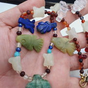 Rare vintage amazonite, lapis lazuli, jade stone amulets pendants necklace