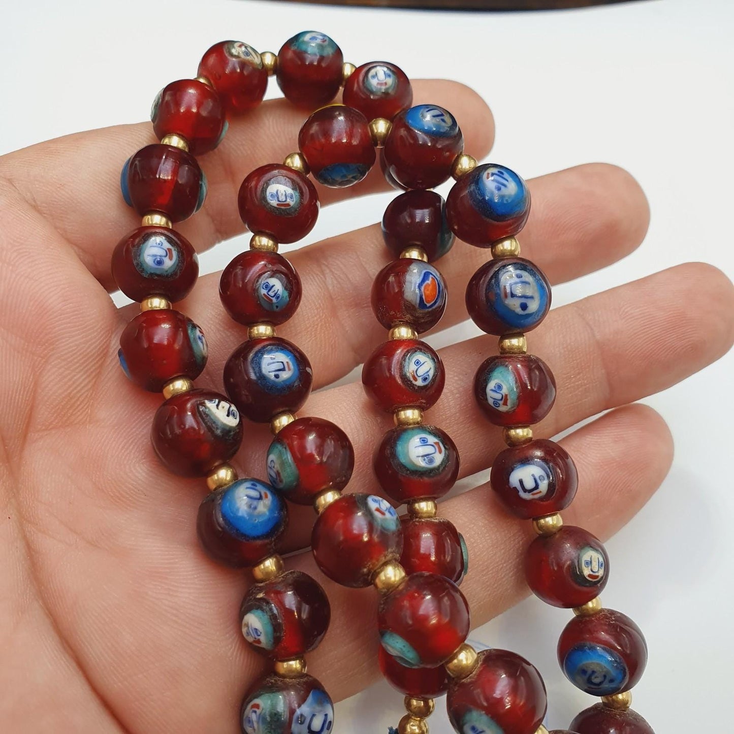 Vintage red venetian style face glass beads beaded necklace gift