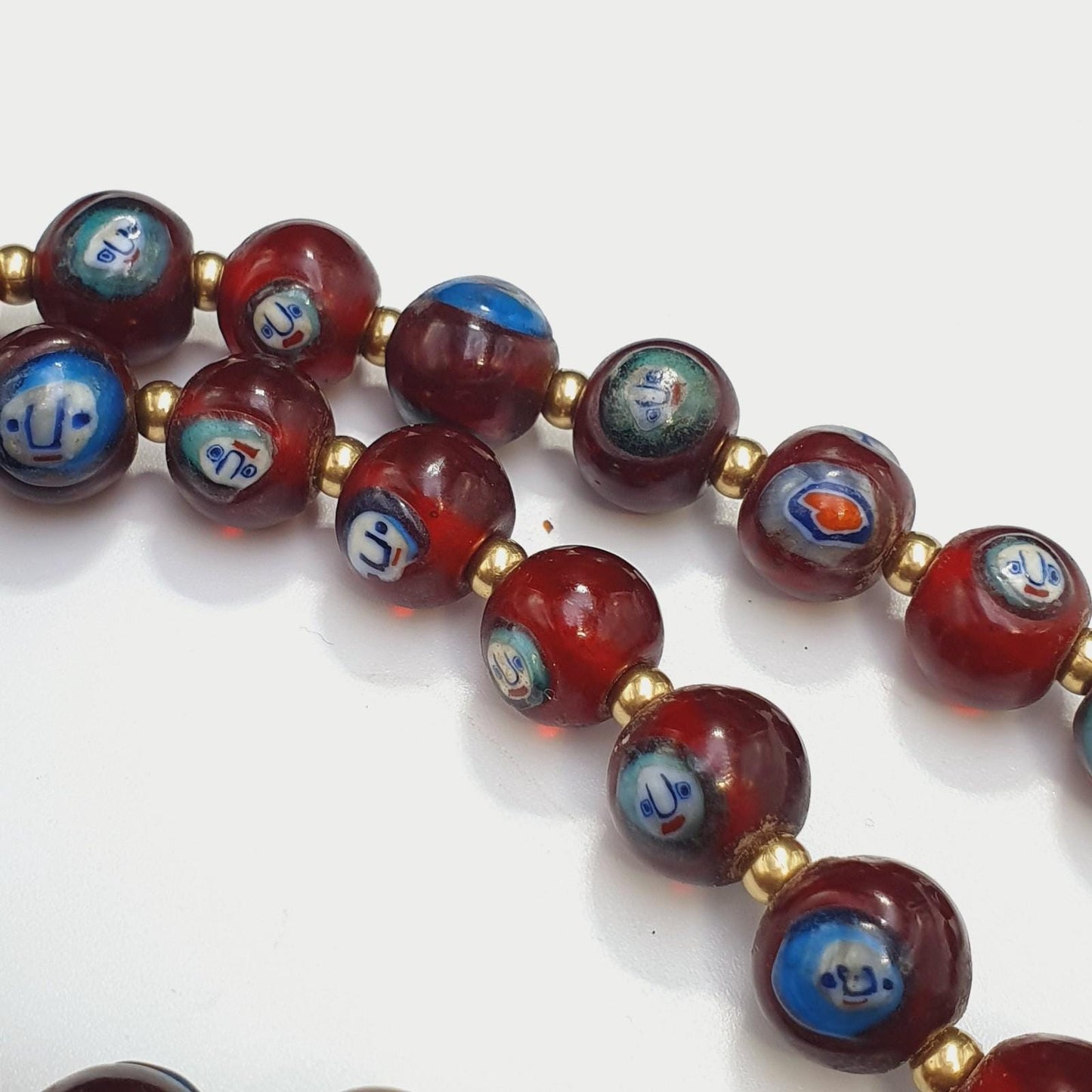 Vintage red venetian style face glass beads beaded necklace gift