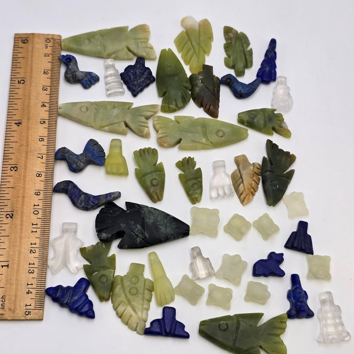 Whispers of the mountain: jade, quartz & lapis pendants lot 41 pcs