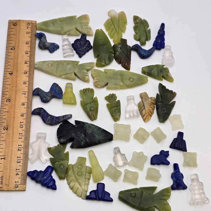East Oasis Hand Carved Jade, Quartz & Lapis Pendant Lot - 41 Piece Collector Set