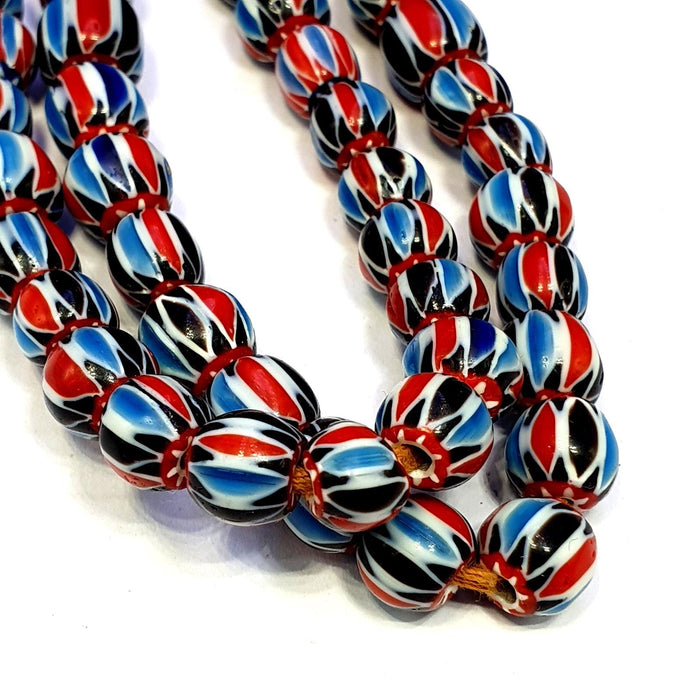 Multicolor venetian inspired glass beads 9mm blue red chevron beads necklace