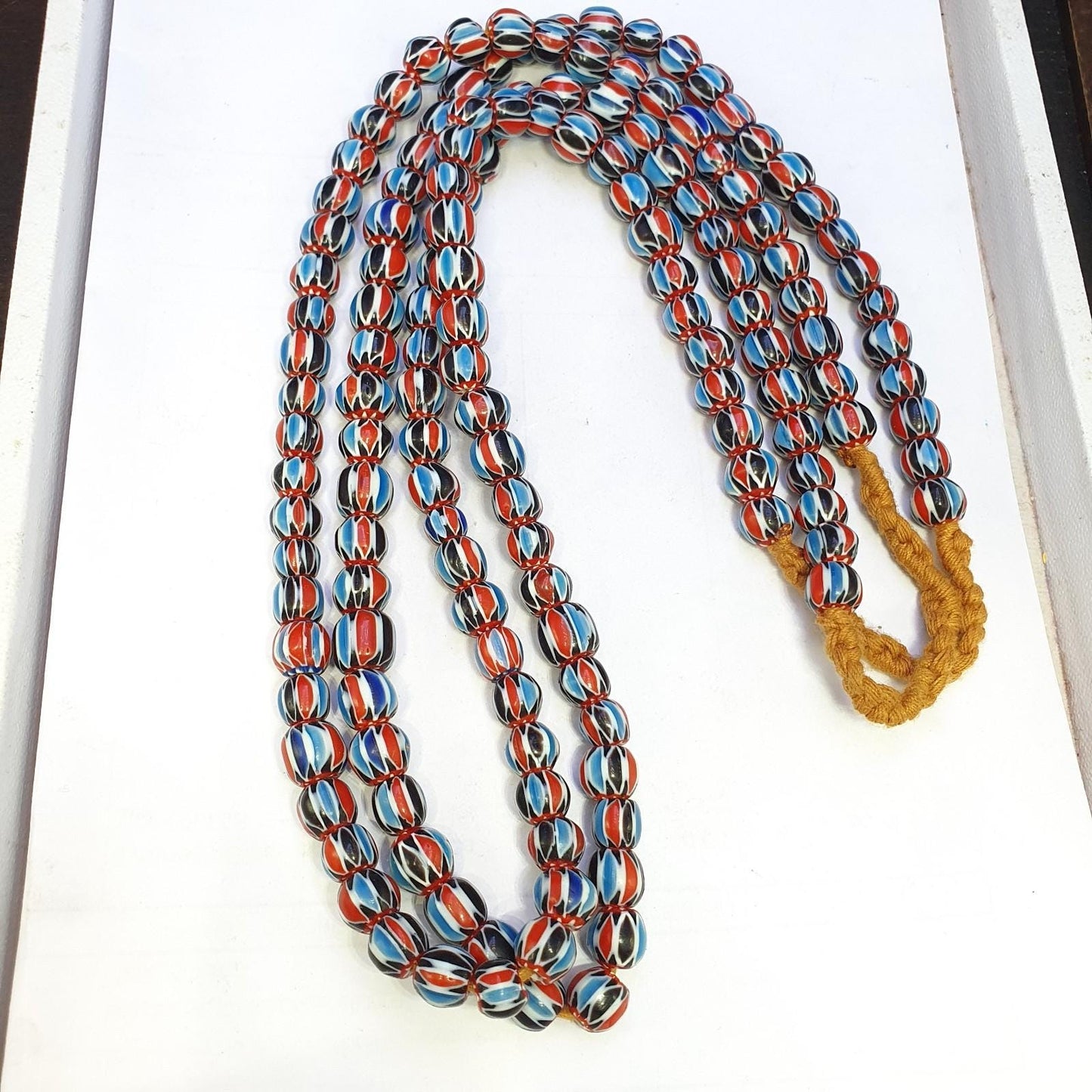 Multicolor venetian inspired glass beads 9mm blue red chevron beads necklace