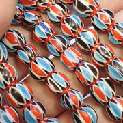 Multicolor venetian inspired glass beads 9mm blue red chevron beads necklace