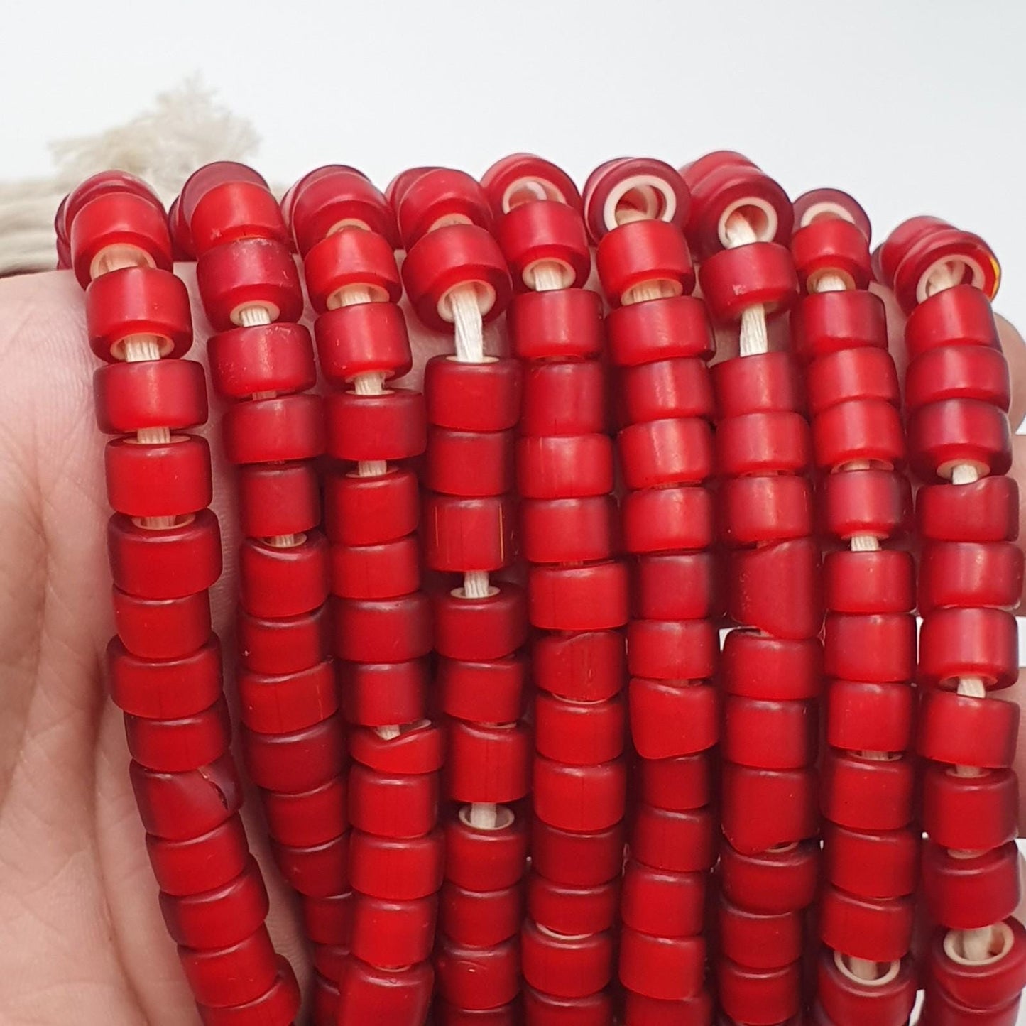 Venetian white heart beads 9mm red glass – vintage african trade jewelry supply