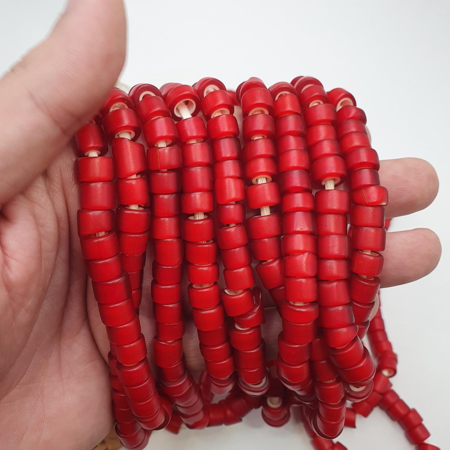 Venetian white heart beads 9mm red glass – vintage african trade jewelry supply