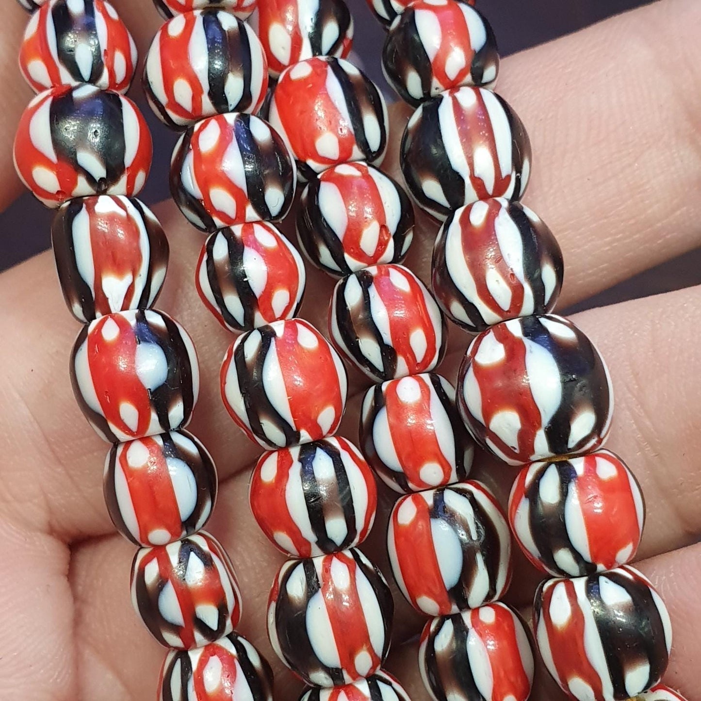 Multicolor venetian inspired glass beads 8mm red black chevron beads necklace