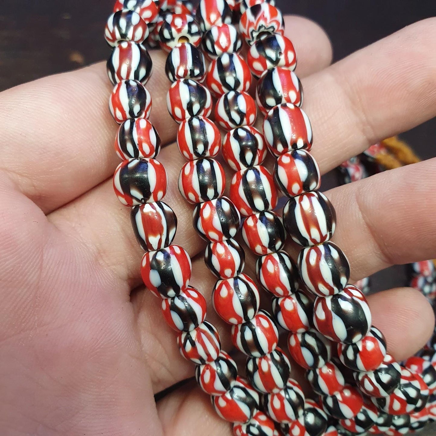 Multicolor venetian inspired glass beads 8mm red black chevron beads necklace
