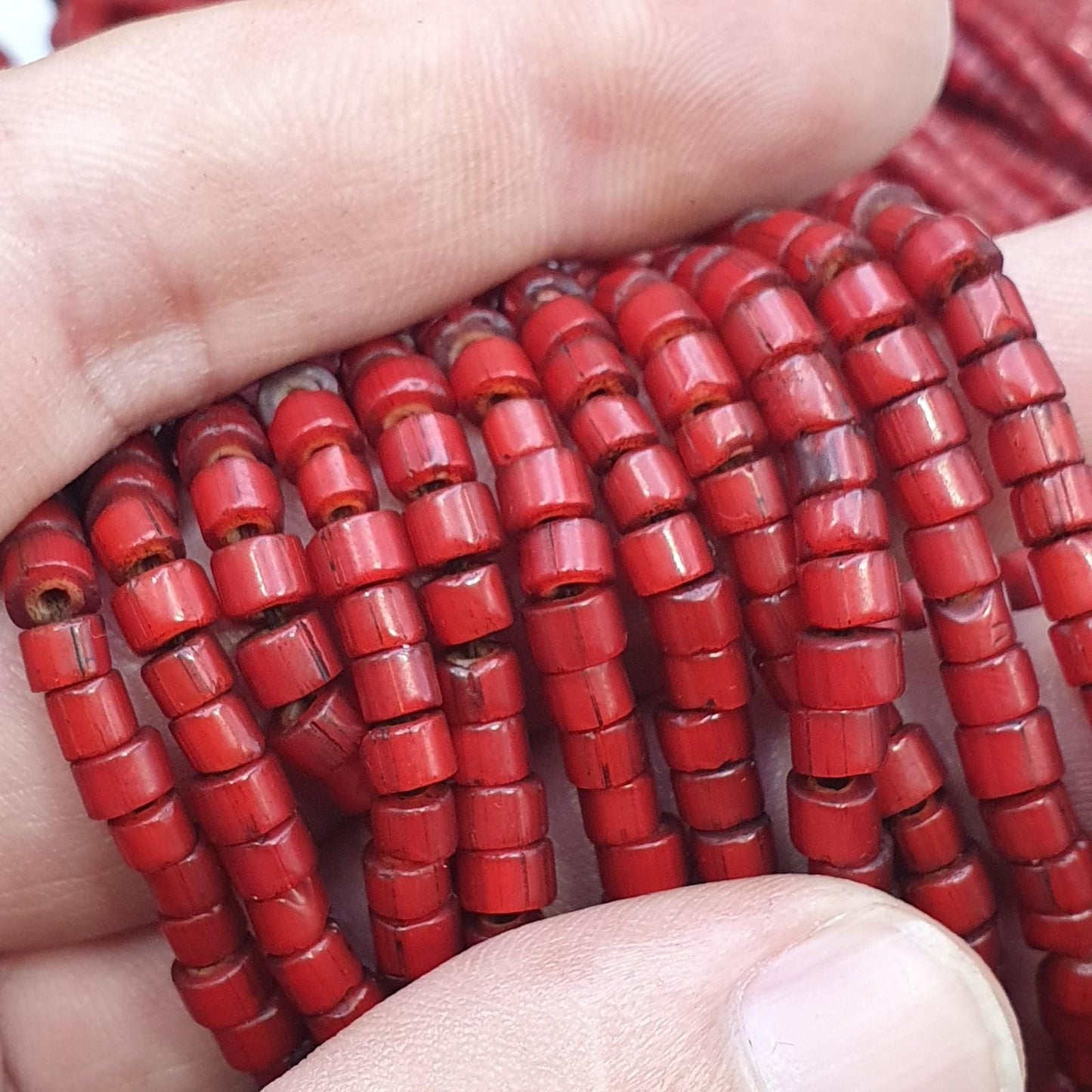 Vintage Venetian Red Heart Bead Necklace, Multi-Strand 24 Inch