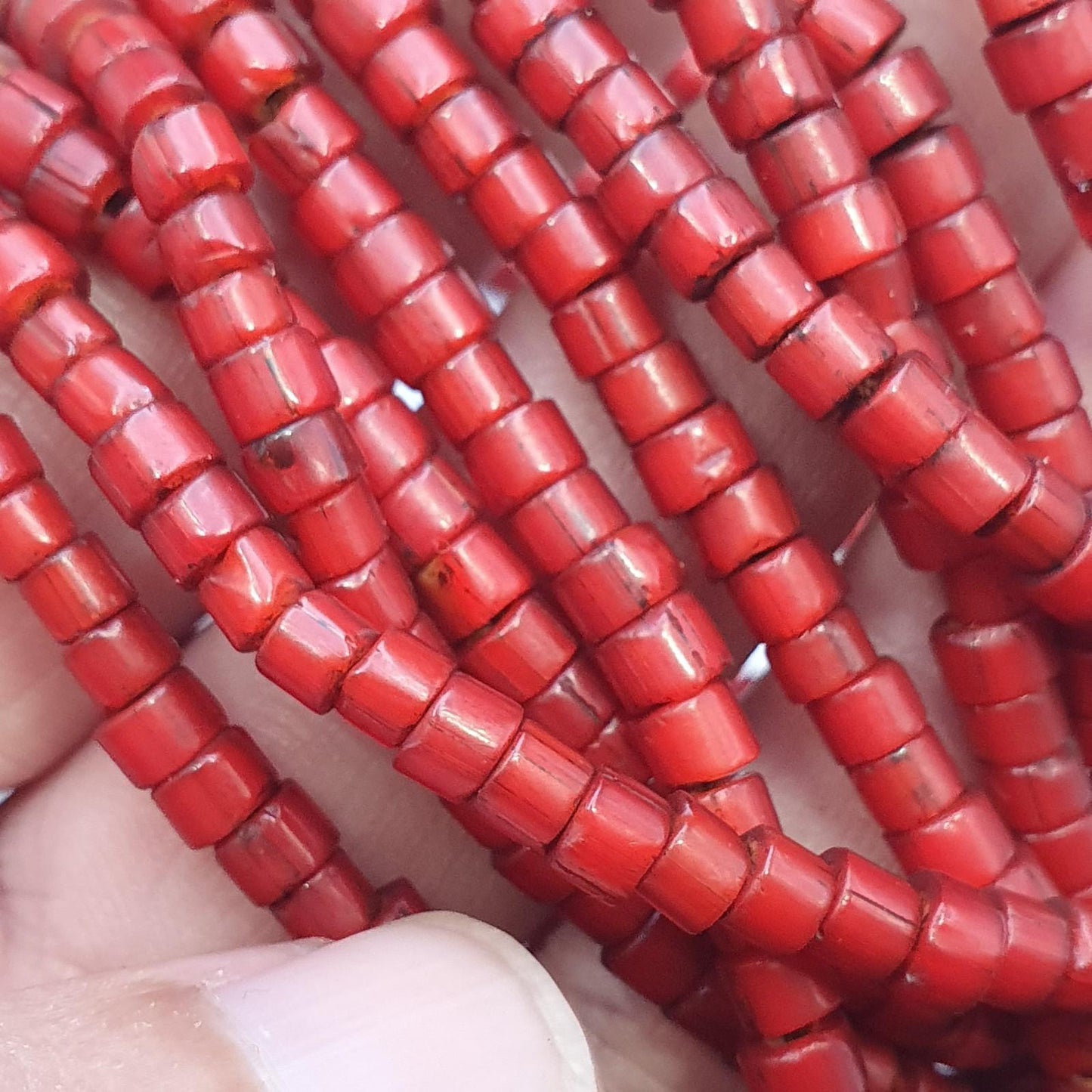 Vintage Venetian Red Heart Bead Necklace, Multi-Strand 24 Inch
