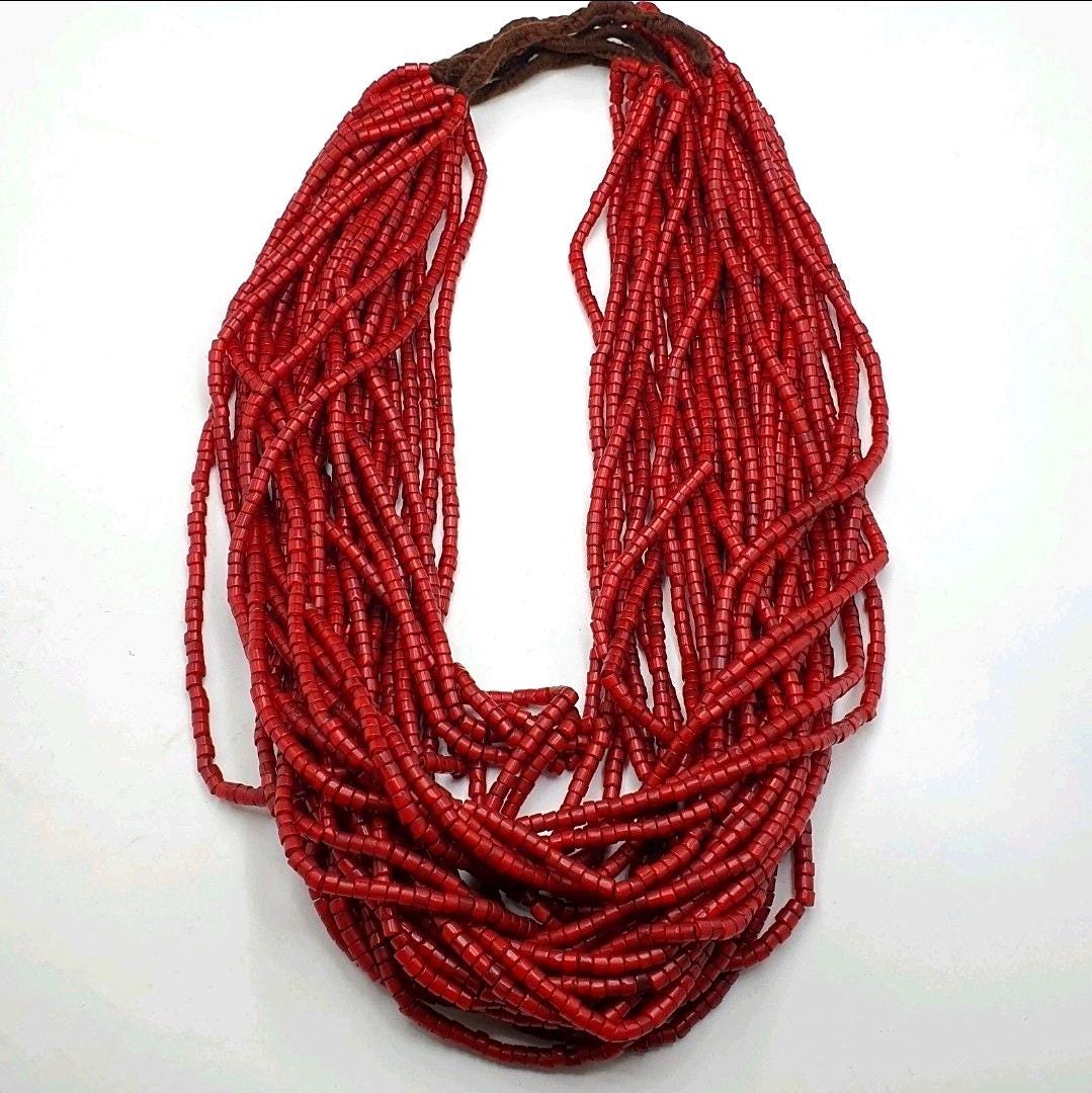 Vintage Venetian Red Heart Bead Necklace, Multi-Strand 24 Inch