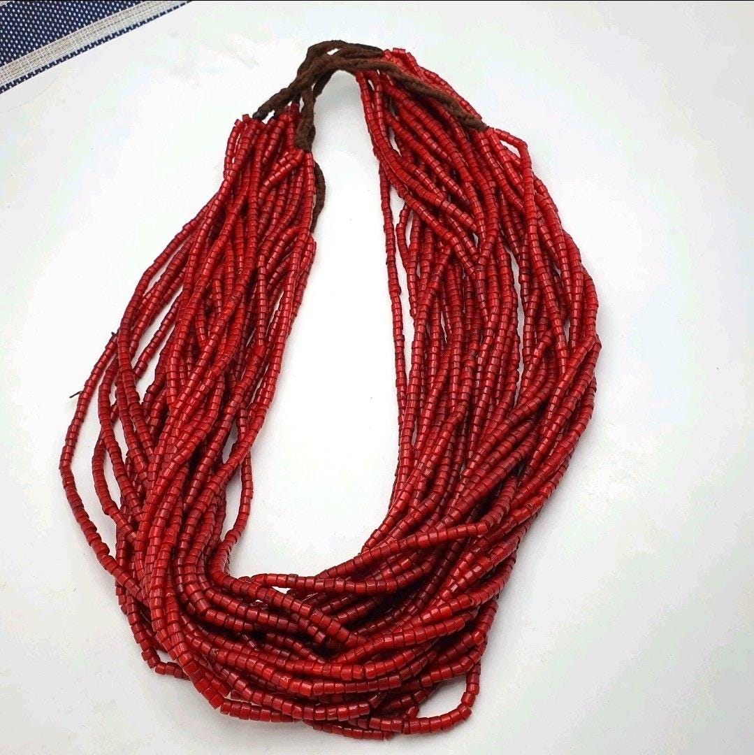 Vintage Venetian Red Heart Bead Necklace, Multi-Strand 24 Inch