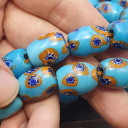 Vintage venetian style millefiori beads - deep blue floral mosaic strand