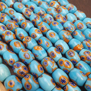 Vintage venetian style millefiori beads - deep blue floral mosaic strand