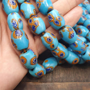 Vintage venetian style millefiori beads - deep blue floral mosaic strand