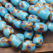 Vintage venetian style millefiori beads - deep blue floral mosaic strand