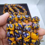 Vintage venetian style floral millefiori beads bold yellow with intricate motifs