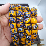 Vintage venetian style floral millefiori beads bold yellow with intricate motifs