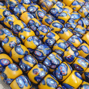 Vintage venetian style floral millefiori beads bold yellow with intricate motifs