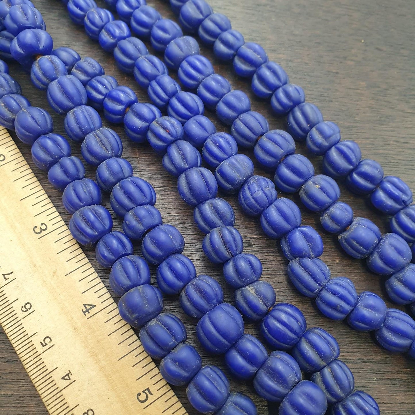 Vintage African Cobalt Blue Glass Bead Strand, Handmade 22"