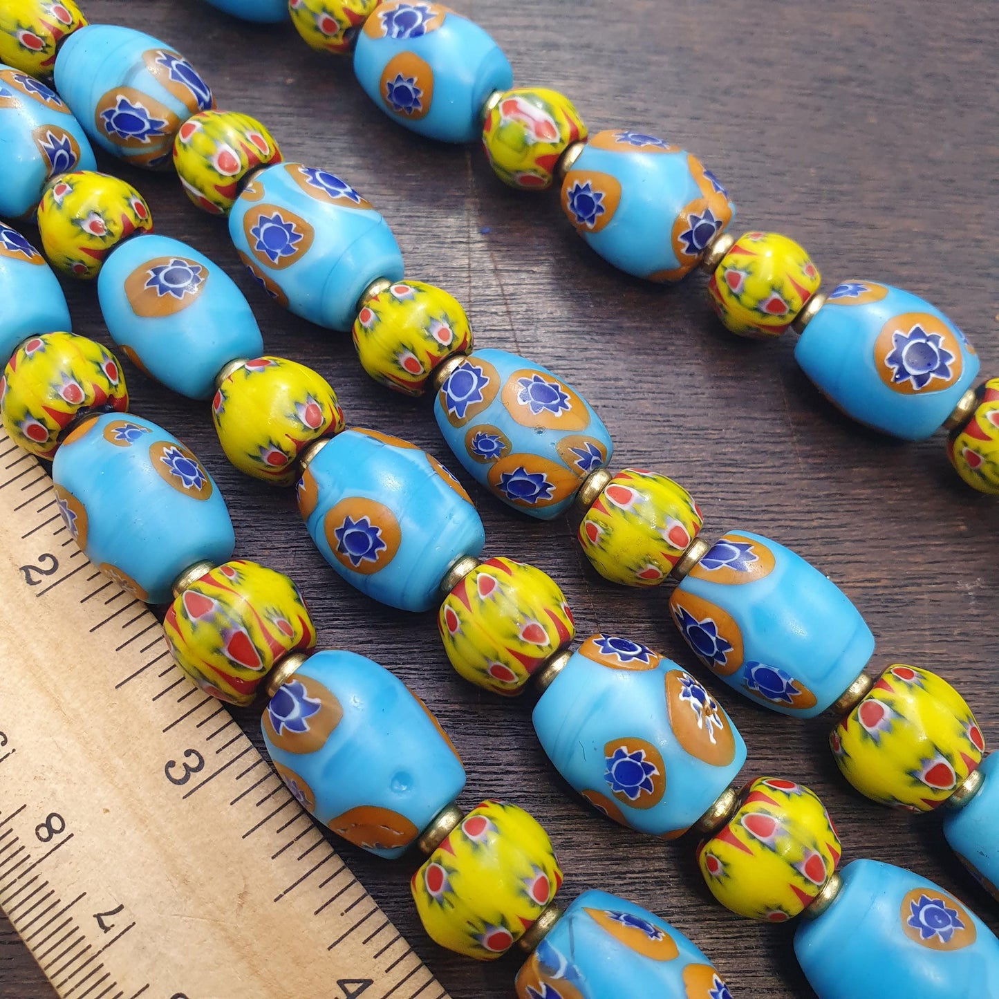 Venetian inspired millefiori glass beads strand – murano style floral mosaic