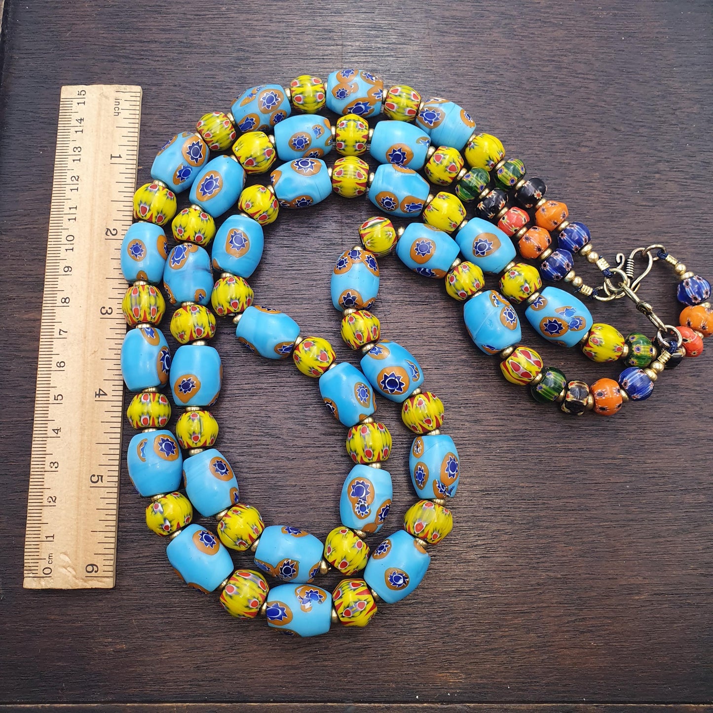 Venetian inspired millefiori glass beads strand – murano style floral mosaic