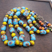 Venetian inspired millefiori glass beads strand – murano style floral mosaic