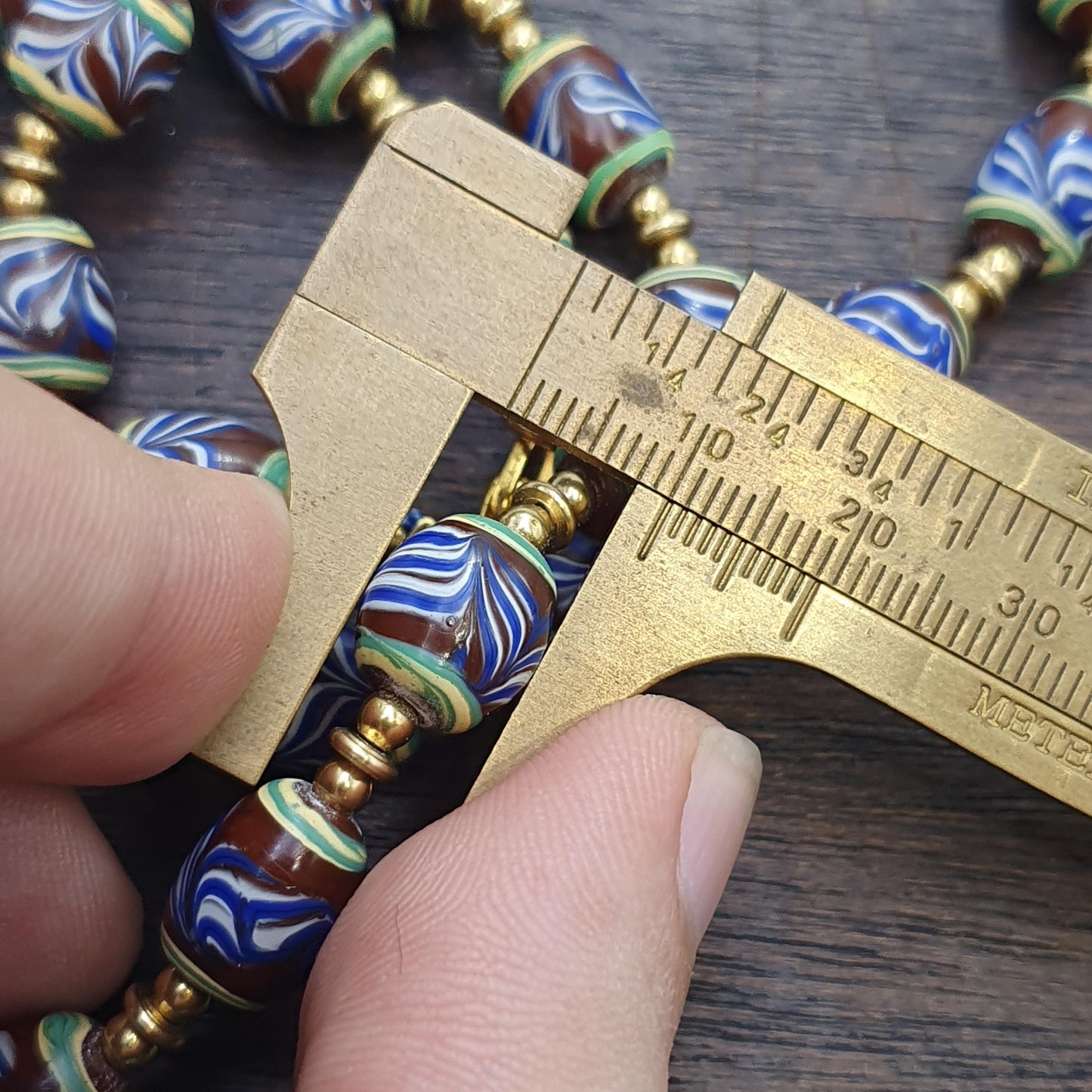 Feather pattern millefiori glass beads strand – venetian murano style necklace