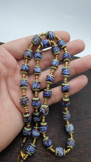 Feather pattern millefiori glass beads strand – venetian murano style necklace