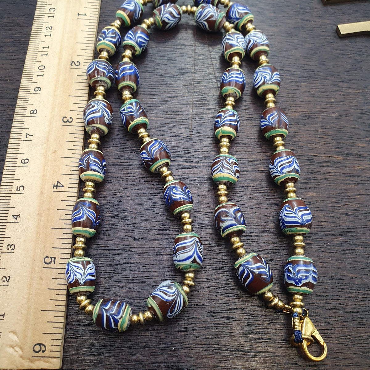 Feather pattern millefiori glass beads strand – venetian murano style necklace