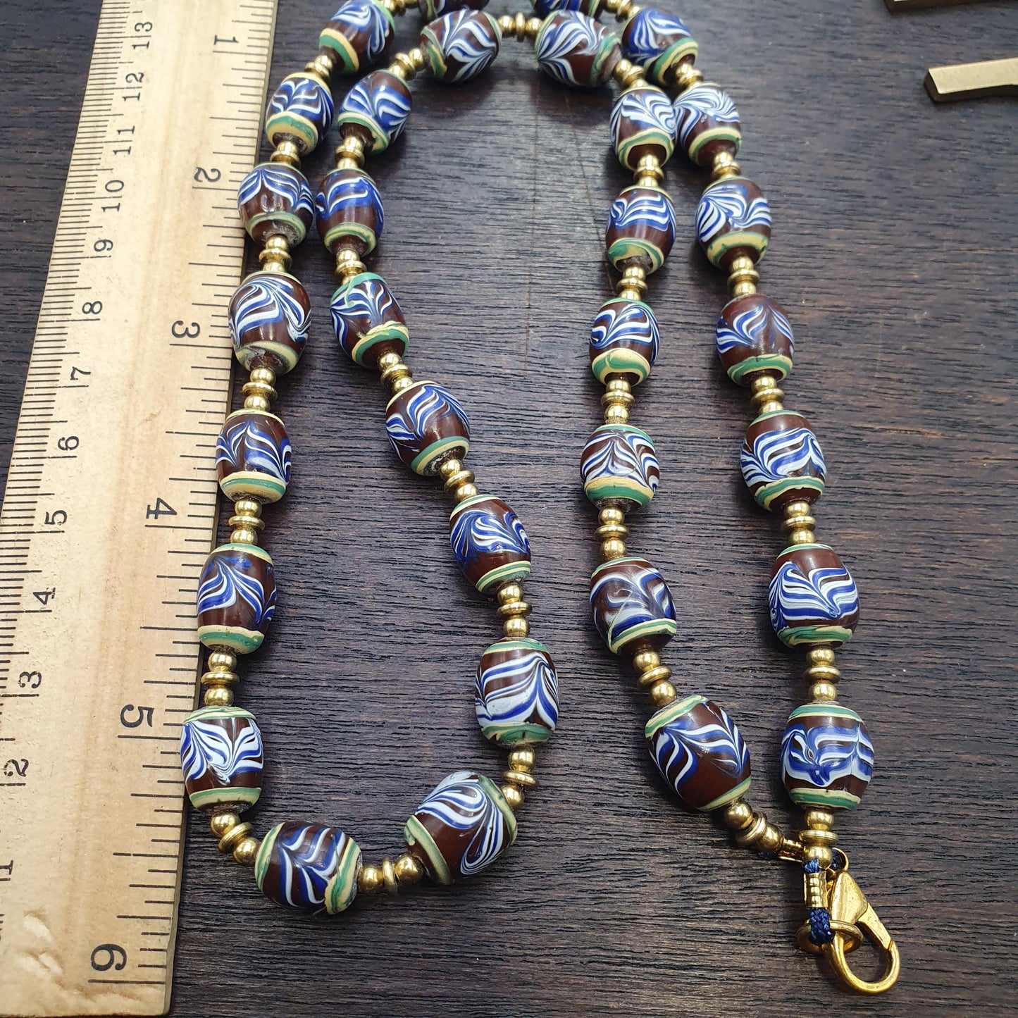 Feather pattern millefiori glass beads strand – venetian murano style necklace