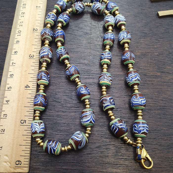 Feather pattern millefiori glass beads strand – venetian murano style necklace