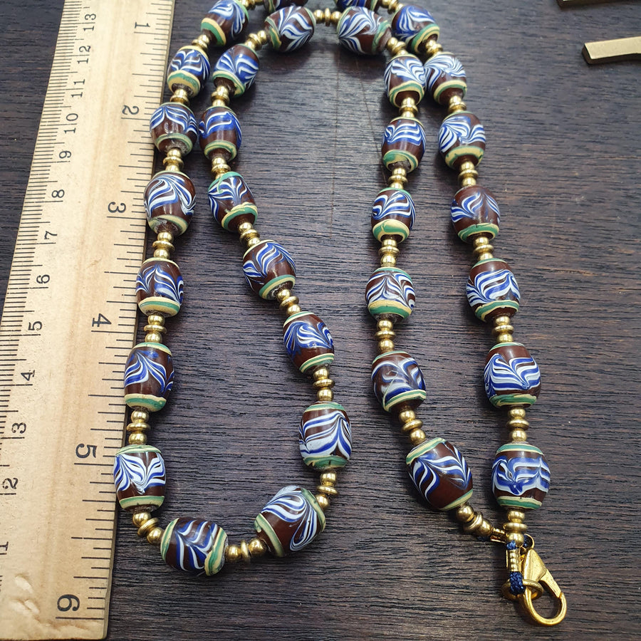 Feather pattern millefiori glass beads strand – venetian murano style necklace