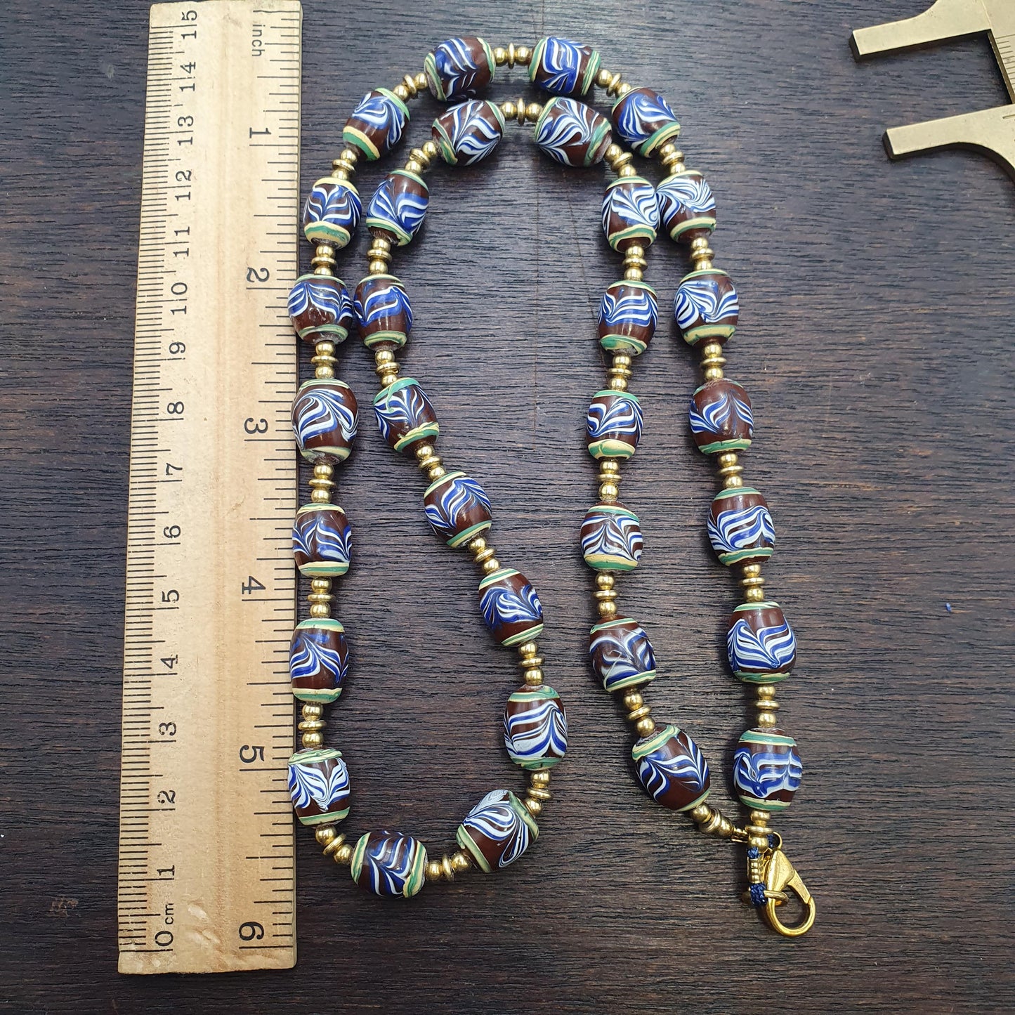 Feather pattern millefiori glass beads strand – venetian murano style necklace