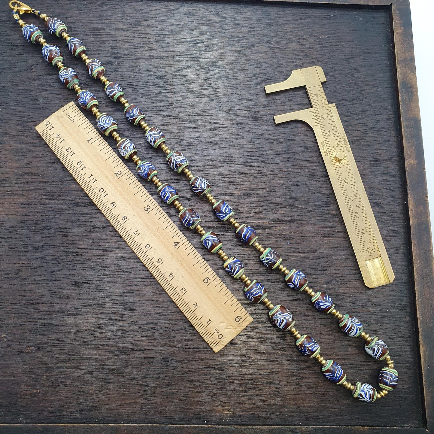 Feather pattern millefiori glass beads strand – venetian murano style necklace