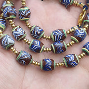 Feather pattern millefiori glass beads strand – venetian murano style necklace