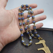 Feather pattern millefiori glass beads strand – venetian murano style necklace