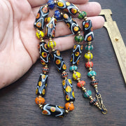 Venetian style glass beads necklace – murano style black swirl & floral jewelry