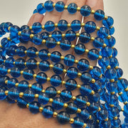 Blown Glass Lamp Work Beads Strand, Aqua Blue 9.5-10mm, Jewelry Supplies, . for Bead Collectors, 24 Inch Length