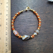 Ancient antique agate carnelian beads with brass spacer beaded bracelet #jn-br2