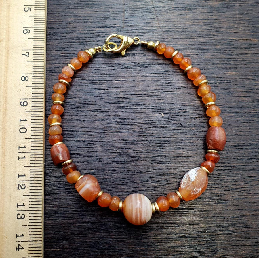 Antique ancient agate carnelian beads bracelet #jn-br1