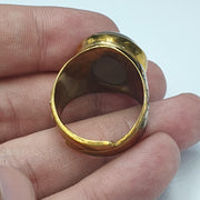 Silver inlay brass ring with tibetan eye agate center stone gold plated