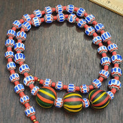 Blue Chevron Glass Beaded Necklace, Multi-Layer Strand