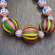 Blue Chevron Glass Beaded Necklace, Multi-Layer Strand