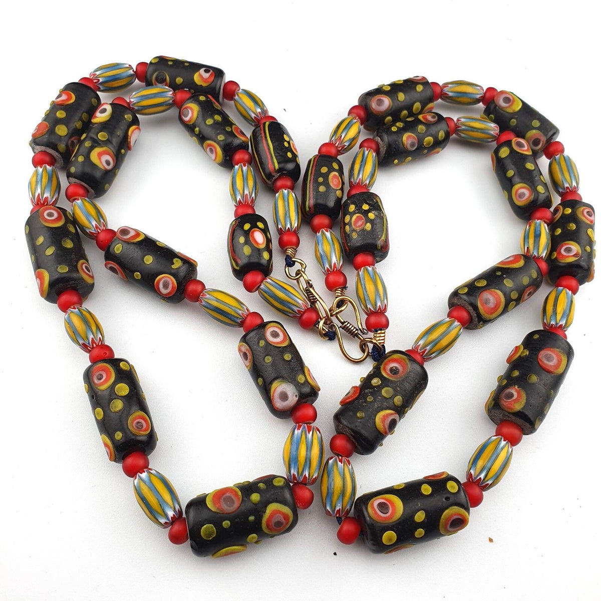Vintage African Style Chevron Glass Bead Necklace, Gabri Eyes